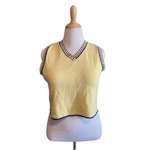 Vintage 90s Crop Sweater Vest Large Yellow Preppy Old Money Tennis Summer